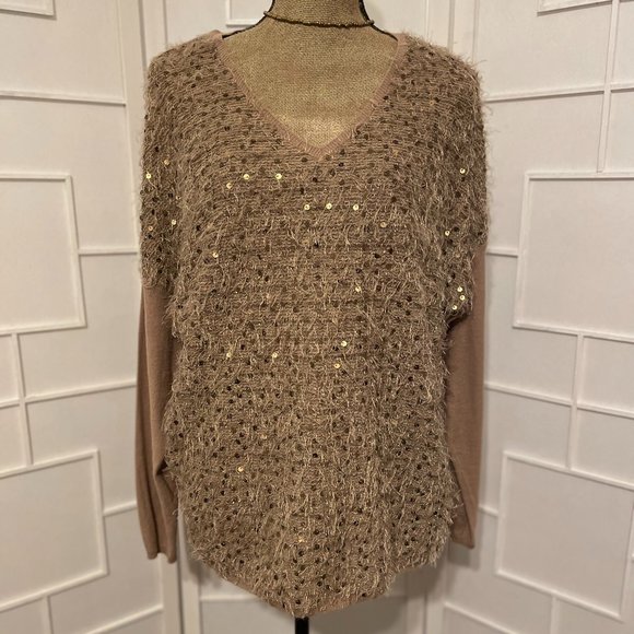 i Jeans by Buffalo Fuzzy Sequin Gold Light Sweater - Picture 2 of 6